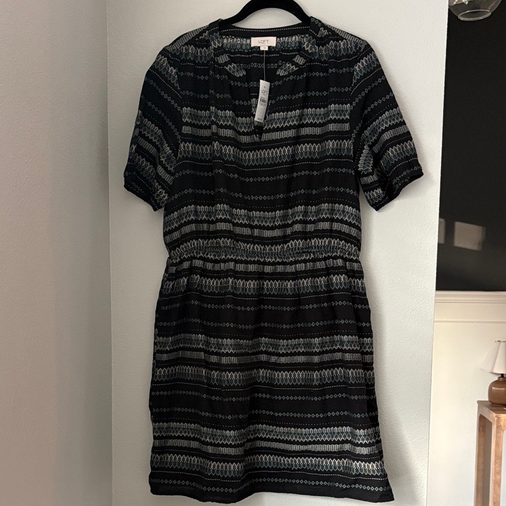 LOFT Black and White Striped Mini Dress